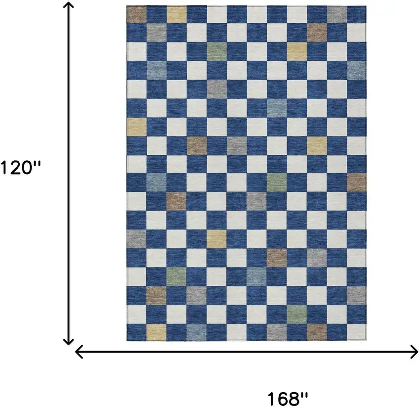 Navy Blue And Gray Geometric Washable Indoor Outdoor Area Rug Photo 9