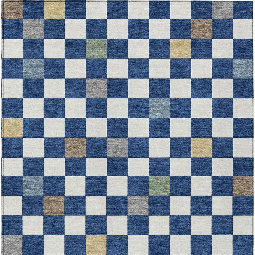 Navy Blue And Gray Geometric Washable Indoor Outdoor Area Rug Photo 6