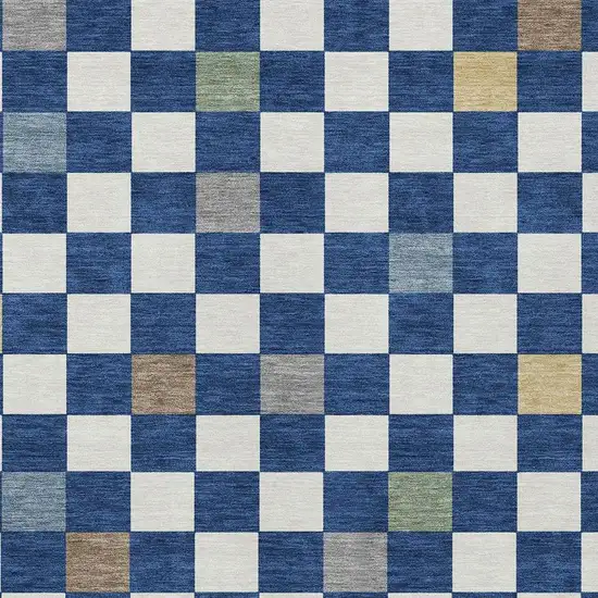 Navy Blue And Gray Geometric Washable Indoor Outdoor Area Rug Photo 5