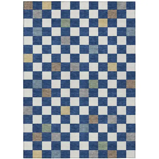 Navy Blue And Gray Geometric Washable Indoor Outdoor Area Rug Photo 2