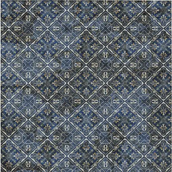 Navy Blue And Gray Geometric Washable Indoor Outdoor Area Rug Photo 6