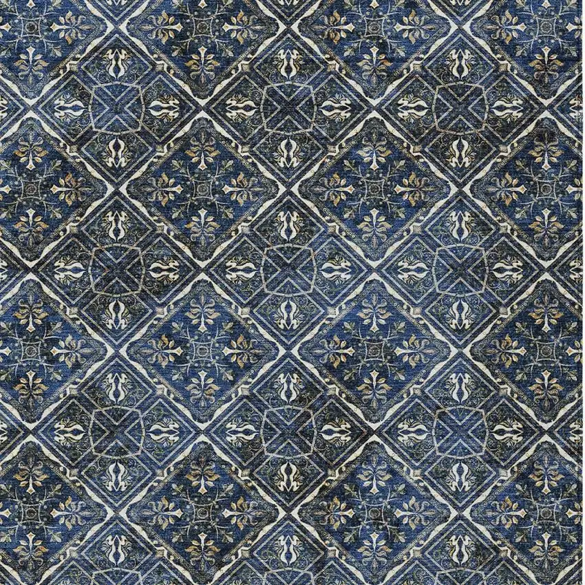 Navy Blue And Gray Geometric Washable Indoor Outdoor Area Rug Photo 5