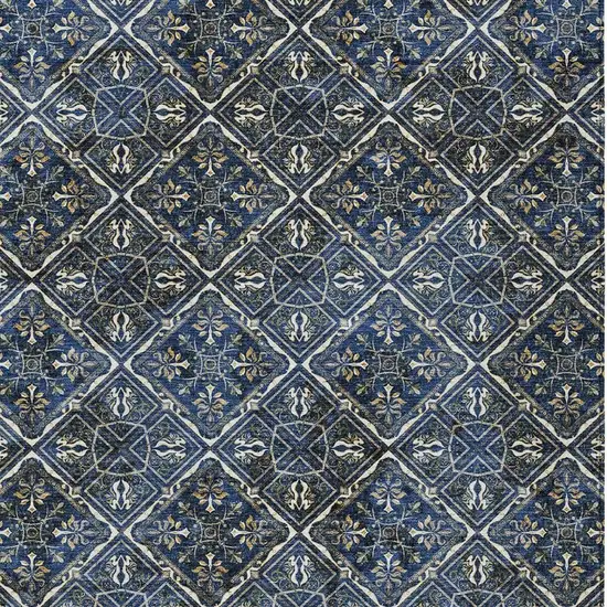 Navy Blue And Gray Geometric Washable Indoor Outdoor Area Rug Photo 5