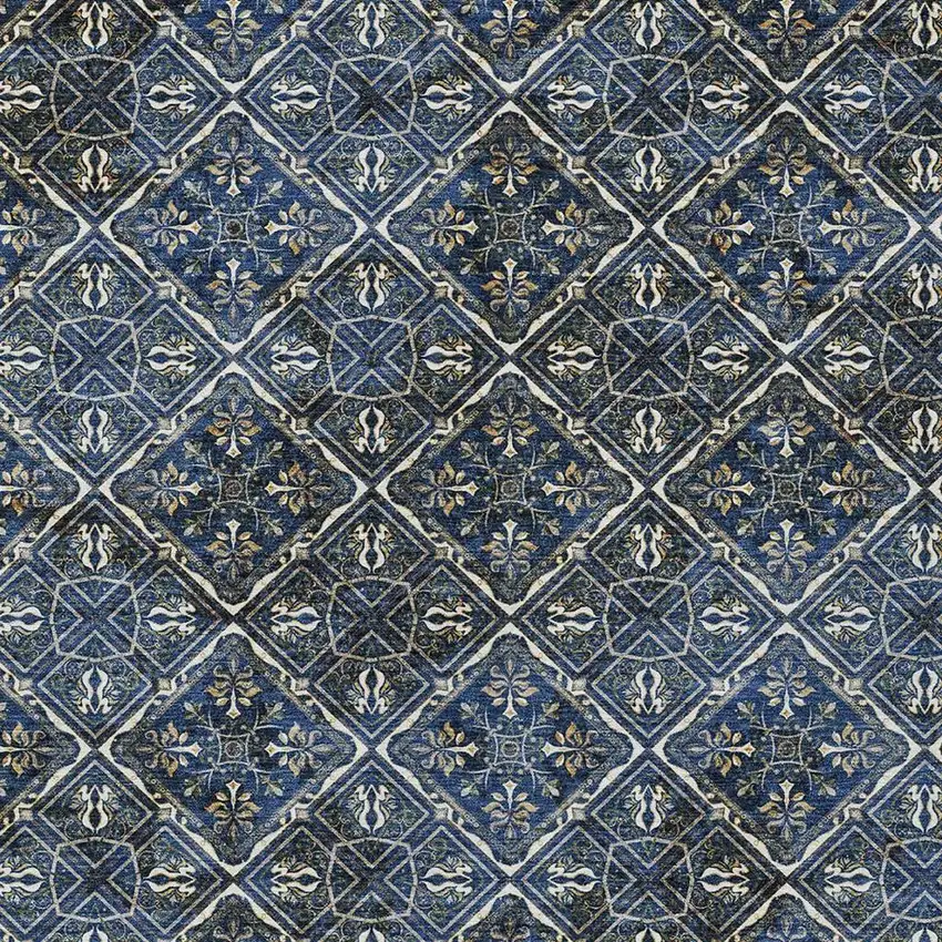 Navy Blue And Gray Geometric Washable Indoor Outdoor Area Rug Photo 3