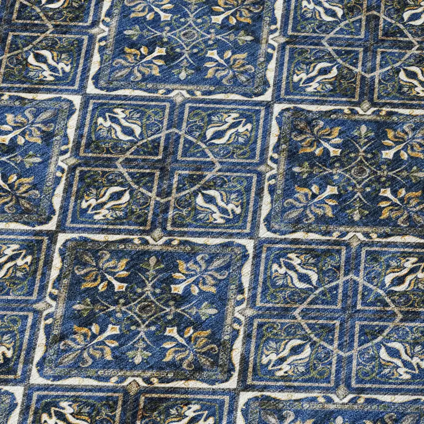 Navy Blue And Gray Geometric Washable Indoor Outdoor Area Rug Photo 8