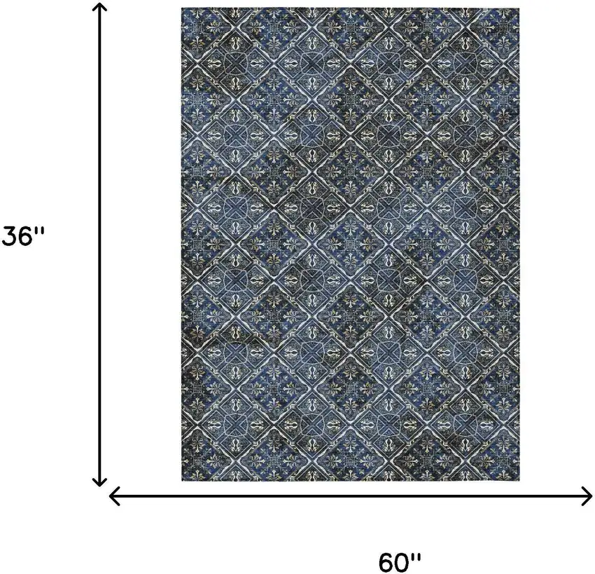 Navy Blue And Gray Geometric Washable Indoor Outdoor Area Rug Photo 9