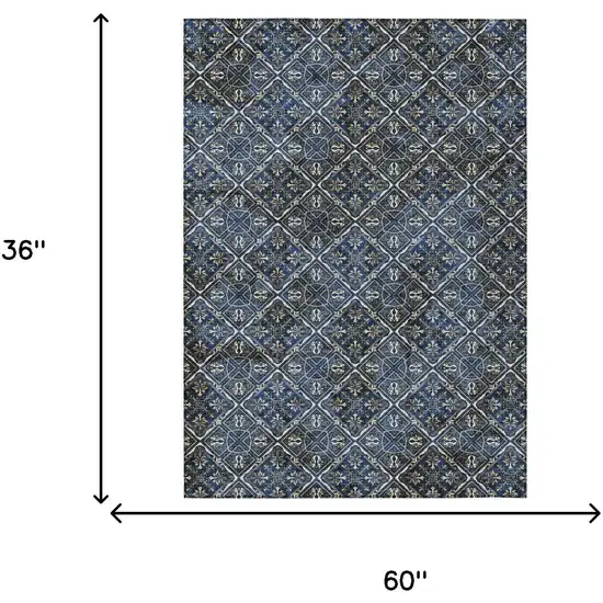 Navy Blue And Gray Geometric Washable Indoor Outdoor Area Rug Photo 9