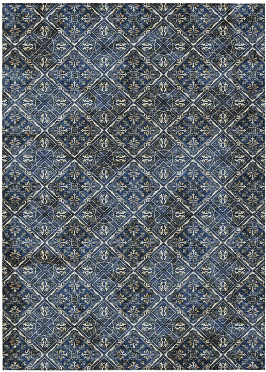 Navy Blue And Gray Geometric Washable Indoor Outdoor Area Rug Photo 2