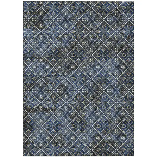 Navy Blue And Gray Geometric Washable Indoor Outdoor Area Rug Photo 2