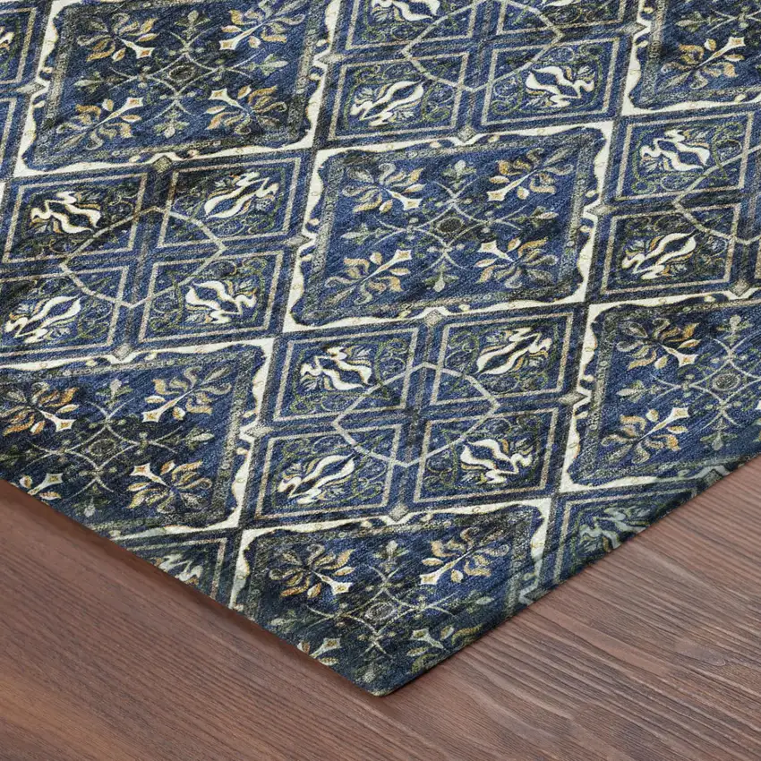 Navy Blue And Gray Geometric Washable Indoor Outdoor Area Rug Photo 7