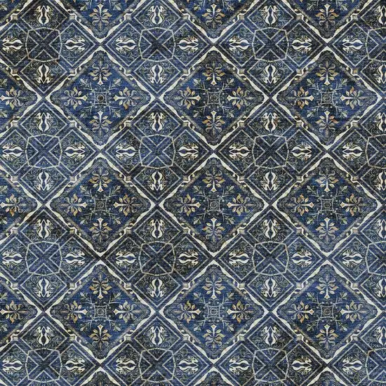 Navy Blue And Gray Geometric Washable Indoor Outdoor Area Rug Photo 5