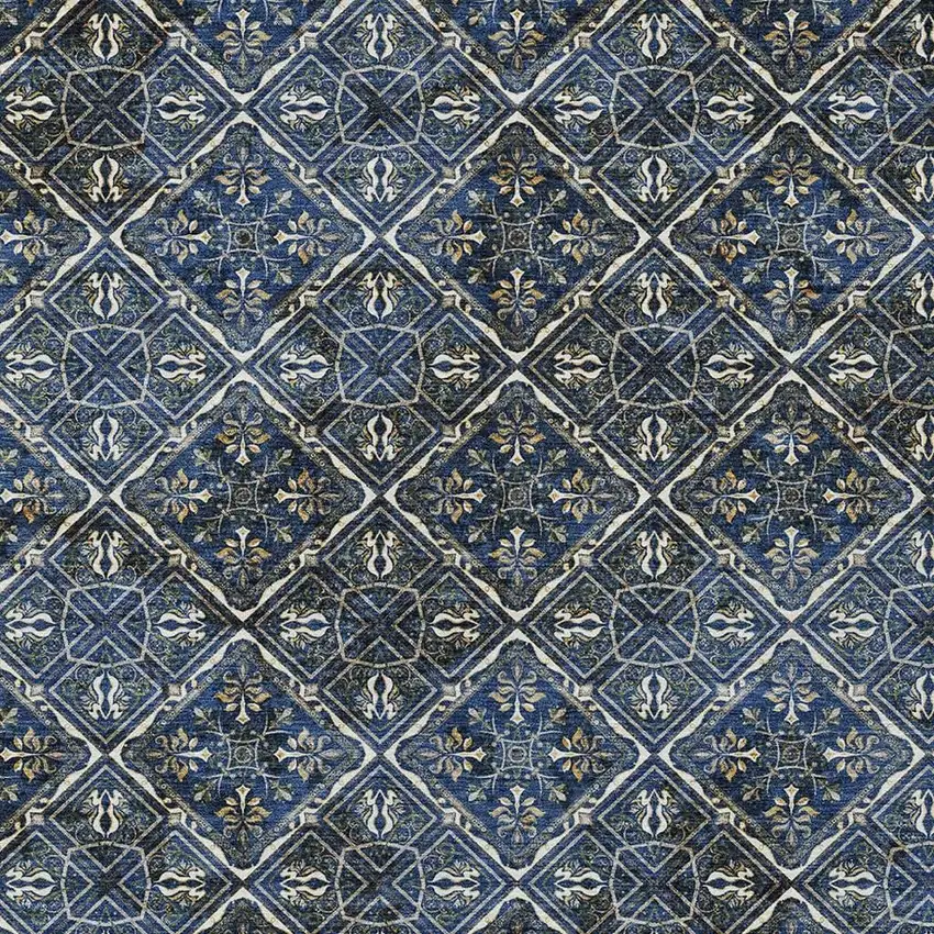 Navy Blue And Gray Geometric Washable Indoor Outdoor Area Rug Photo 5