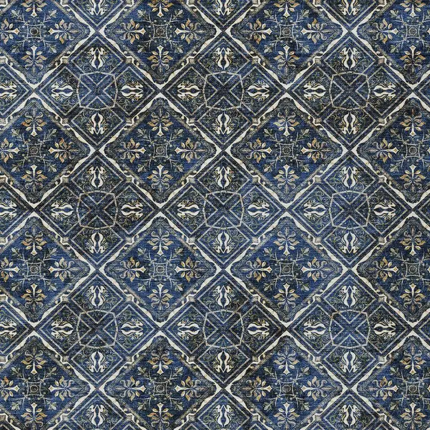 Navy Blue And Gray Geometric Washable Indoor Outdoor Area Rug Photo 3