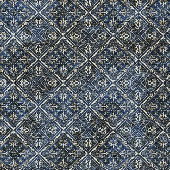 Navy Blue And Gray Geometric Washable Indoor Outdoor Area Rug Photo 3