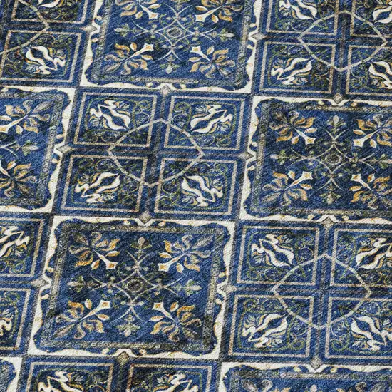 Navy Blue And Gray Geometric Washable Indoor Outdoor Area Rug Photo 8