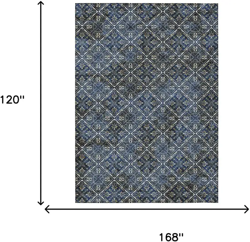 Navy Blue And Gray Geometric Washable Indoor Outdoor Area Rug Photo 9