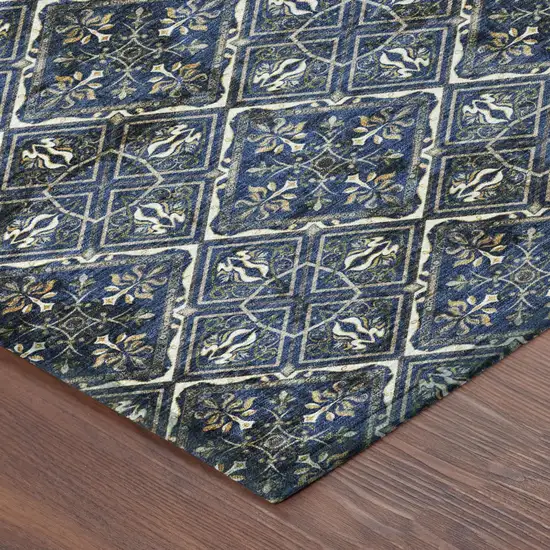Navy Blue And Gray Geometric Washable Indoor Outdoor Area Rug Photo 7