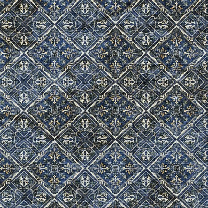 Navy Blue And Gray Geometric Washable Indoor Outdoor Area Rug Photo 5