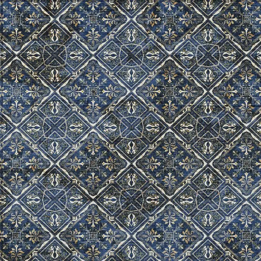 Navy Blue And Gray Geometric Washable Indoor Outdoor Area Rug Photo 3