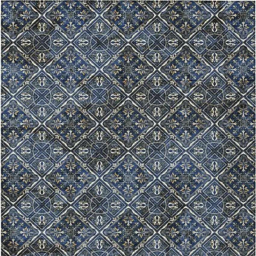 Navy Blue And Gray Geometric Washable Indoor Outdoor Area Rug Photo 6