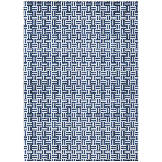 Navy Blue And Gray Geometric Washable Indoor Outdoor Area Rug Photo 1