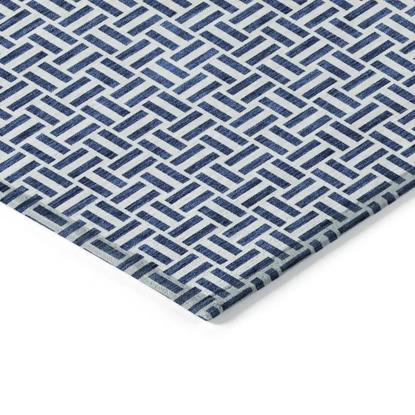 Navy Blue And Gray Geometric Washable Indoor Outdoor Area Rug Photo 3