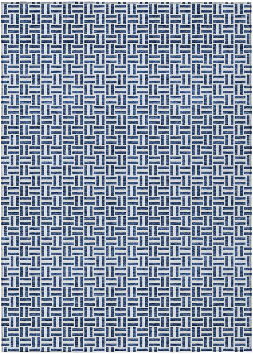 Navy Blue And Gray Geometric Washable Indoor Outdoor Area Rug Photo 2