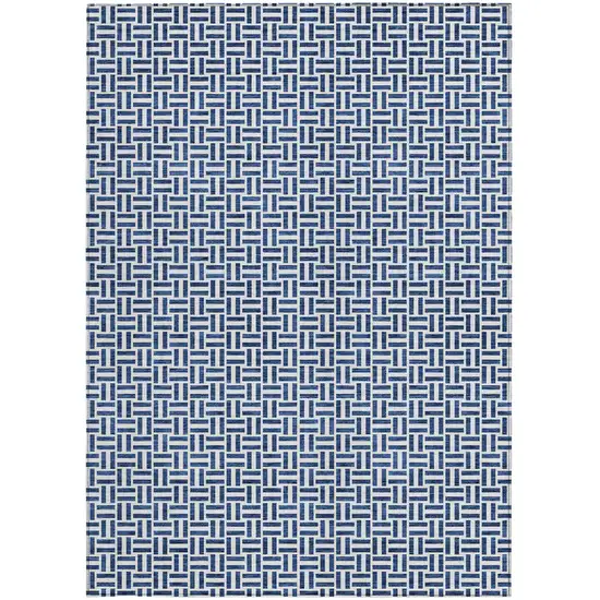 Navy Blue And Gray Geometric Washable Indoor Outdoor Area Rug Photo 7
