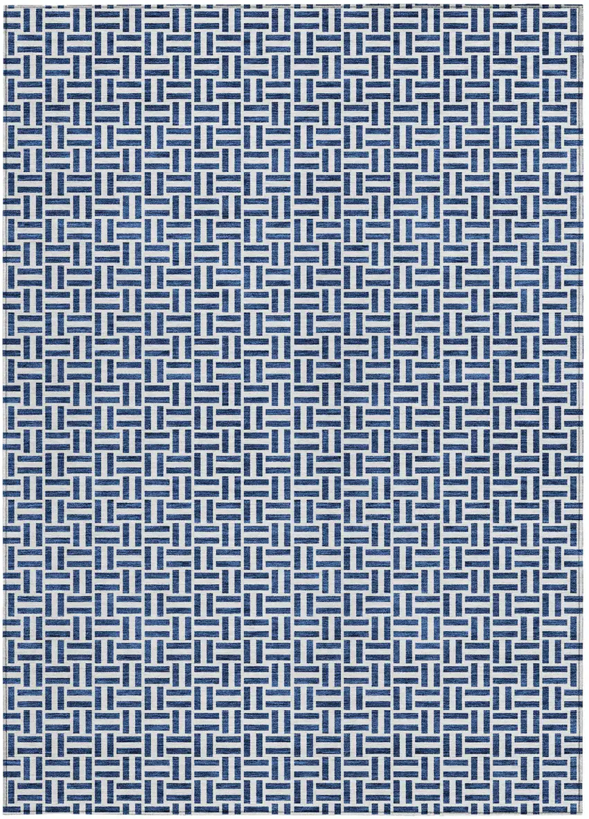 Navy Blue And Gray Geometric Washable Indoor Outdoor Area Rug Photo 7