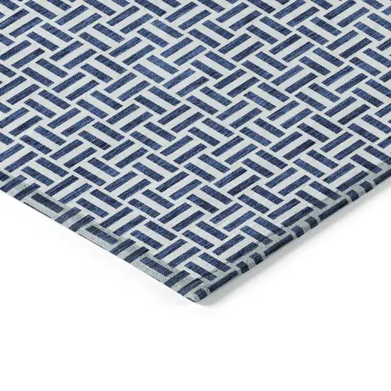 Navy Blue And Gray Geometric Washable Indoor Outdoor Area Rug Photo 5