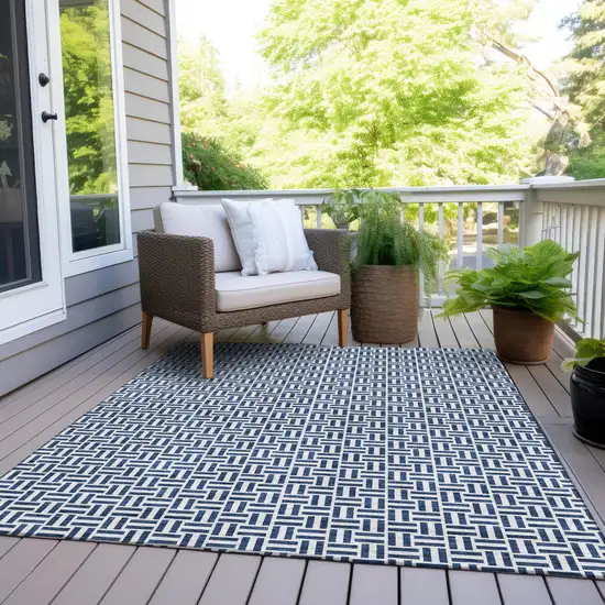 Navy Blue And Gray Geometric Washable Indoor Outdoor Area Rug Photo 8