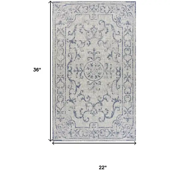 Navy Blue And Gray Medallion Area Rug Photo 3