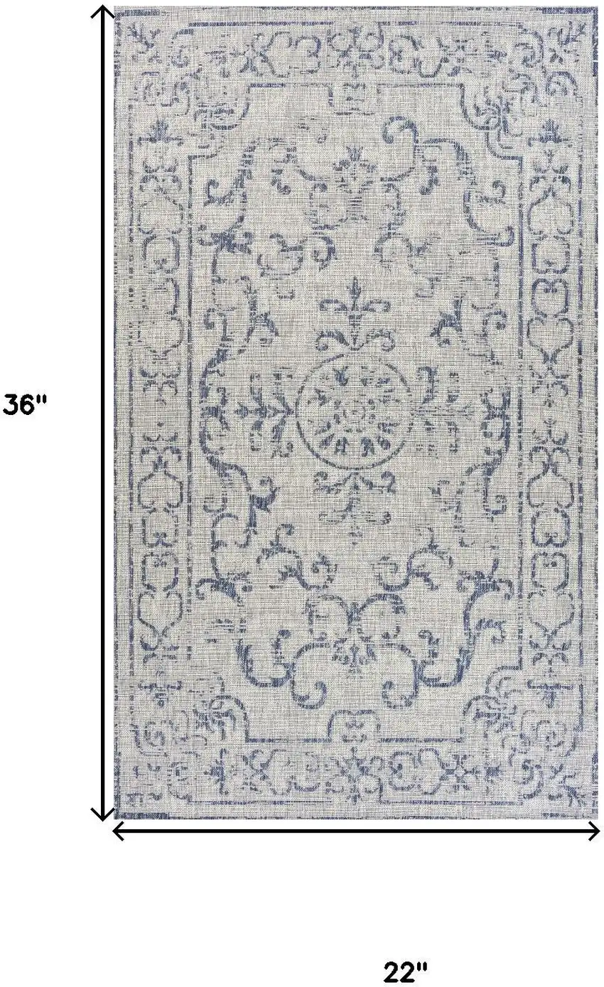 Navy Blue And Gray Medallion Area Rug Photo 3