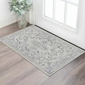 Photo of Navy Blue And Gray Medallion Area Rug