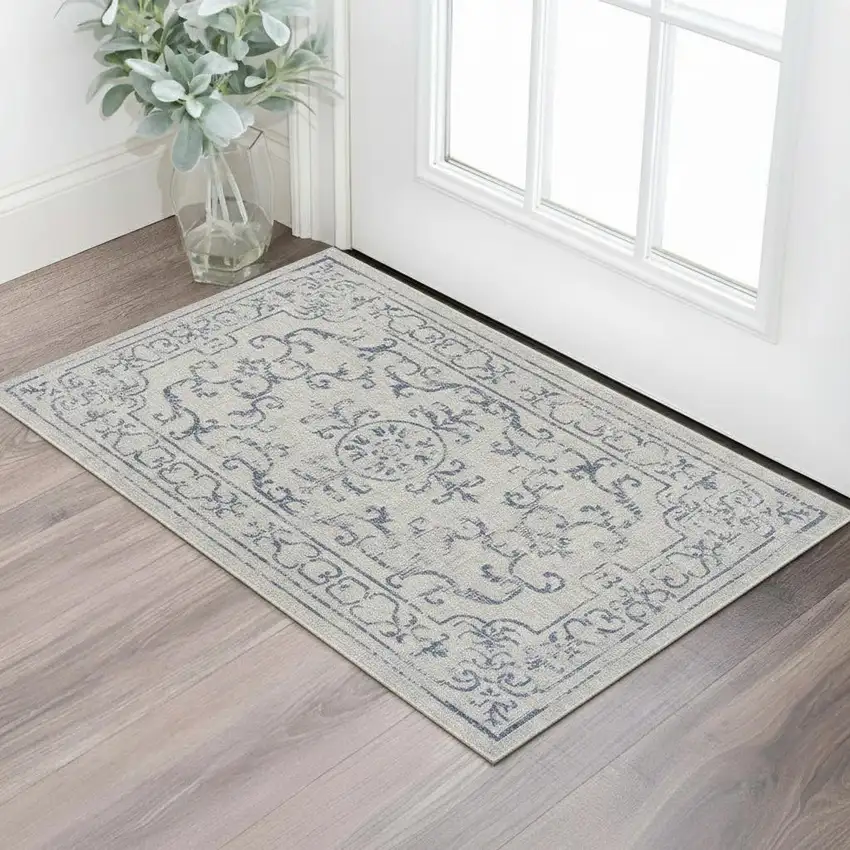 Navy Blue And Gray Medallion Area Rug Photo 1