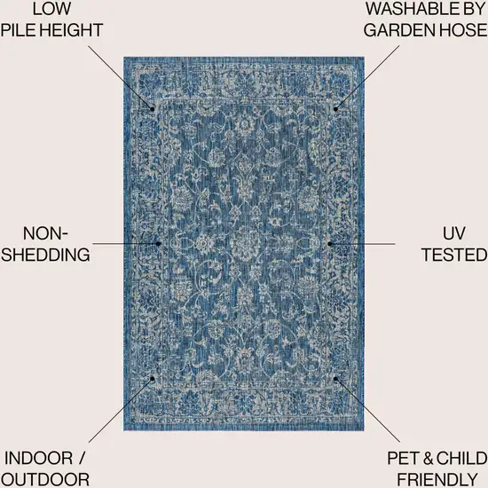 Navy Blue And Gray Medallion Indoor Outdoor Area Rug Photo 9