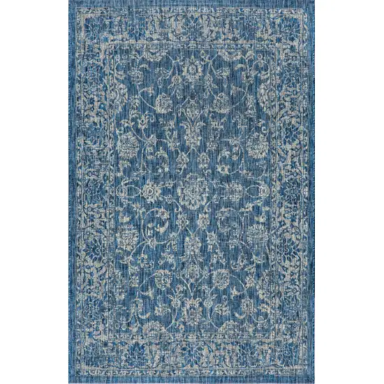 Navy Blue And Gray Medallion Indoor Outdoor Area Rug Photo 1