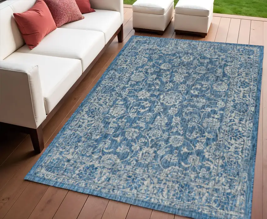 Navy Blue And Gray Medallion Indoor Outdoor Area Rug Photo 1