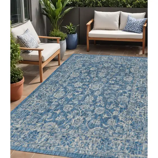 Navy Blue And Gray Medallion Indoor Outdoor Area Rug Photo 1