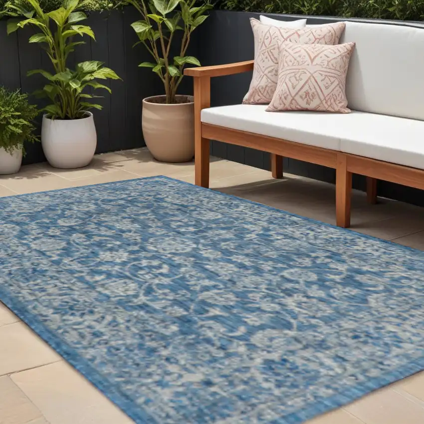Navy Blue And Gray Medallion Indoor Outdoor Area Rug Photo 1