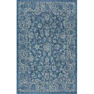 Photo of Navy Blue And Gray Medallion Indoor Outdoor Area Rug