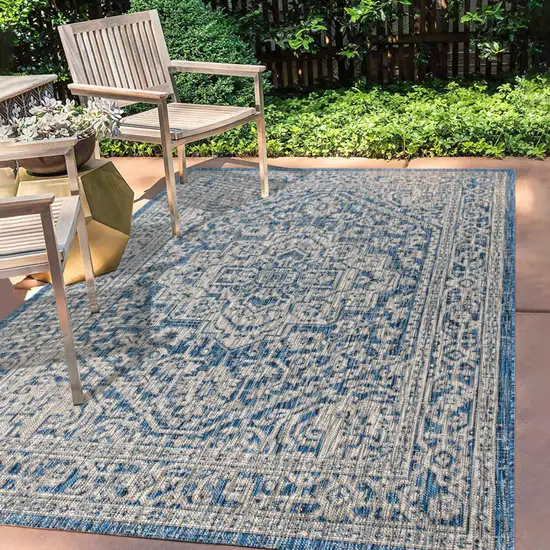 Navy Blue And Gray Medallion Indoor Outdoor Area Rug Photo 8