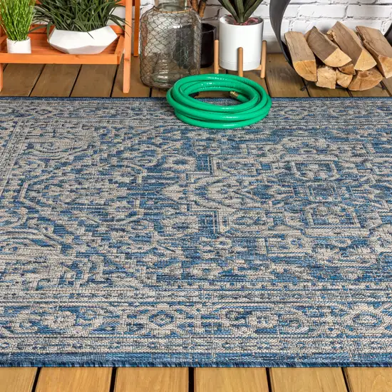 Navy Blue And Gray Medallion Indoor Outdoor Area Rug Photo 7