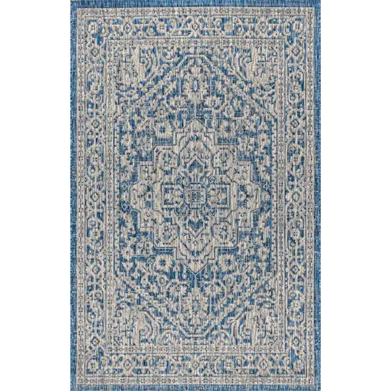 Navy Blue And Gray Medallion Indoor Outdoor Area Rug Photo 2