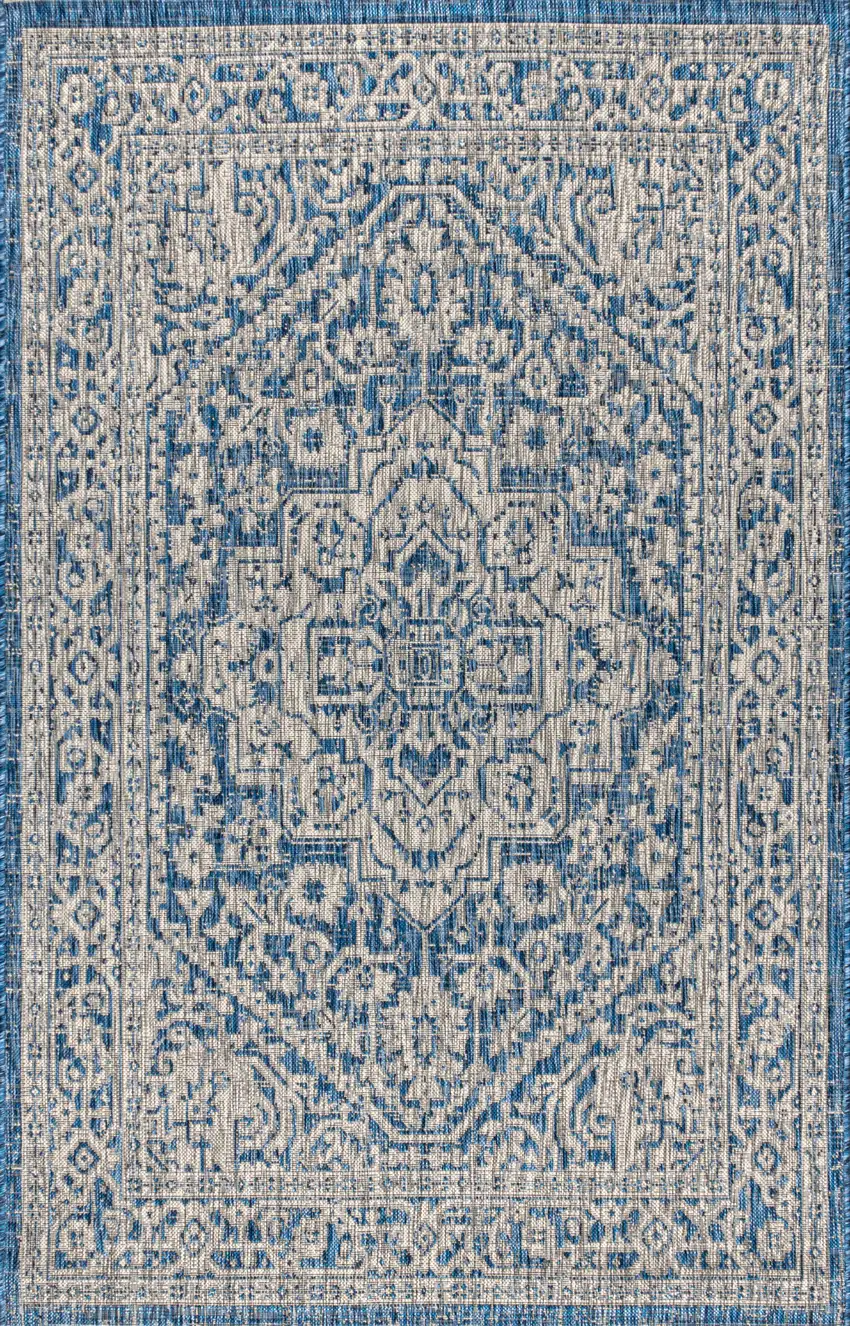 Navy Blue And Gray Medallion Indoor Outdoor Area Rug Photo 2