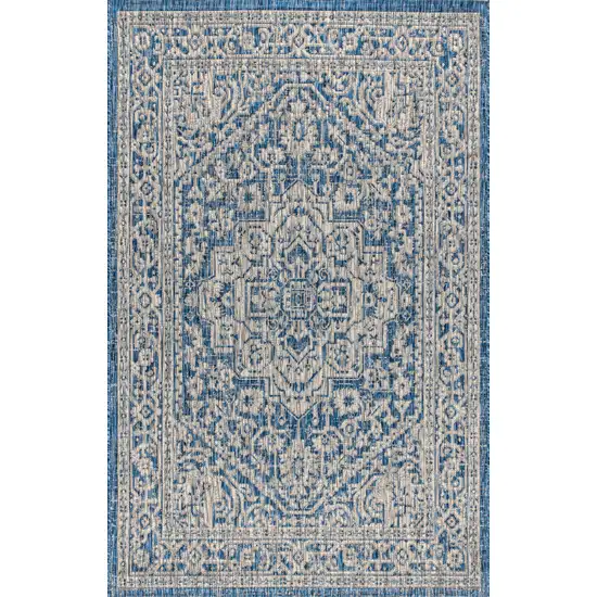 Navy Blue And Gray Medallion Indoor Outdoor Area Rug Photo 2