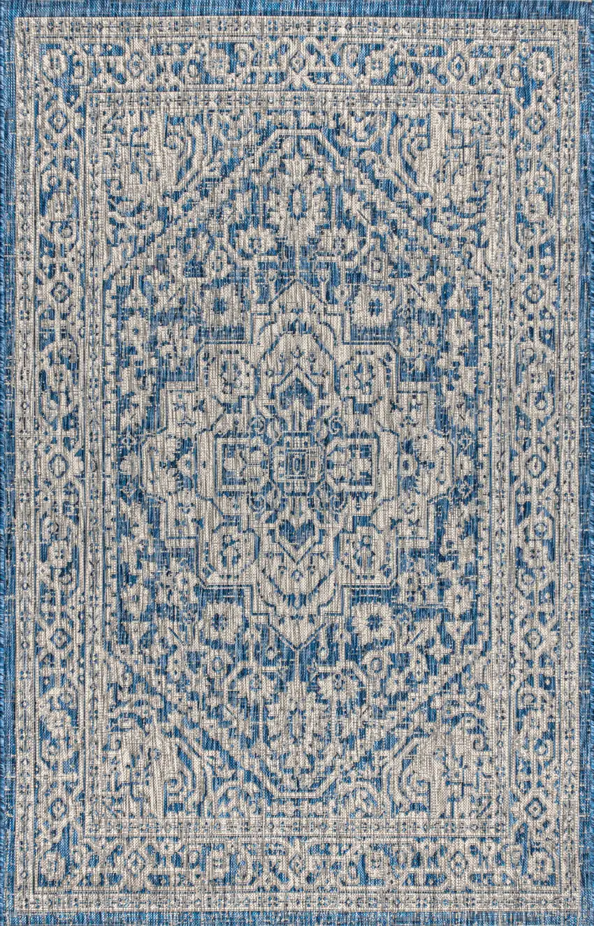 Navy Blue And Gray Medallion Indoor Outdoor Area Rug Photo 2