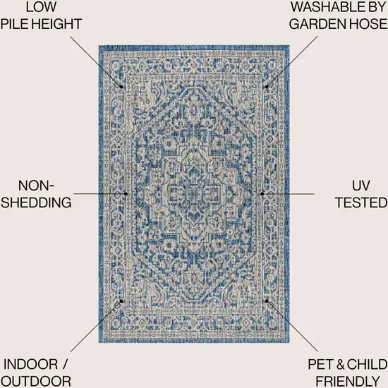 Navy Blue And Gray Medallion Indoor Outdoor Area Rug Photo 9