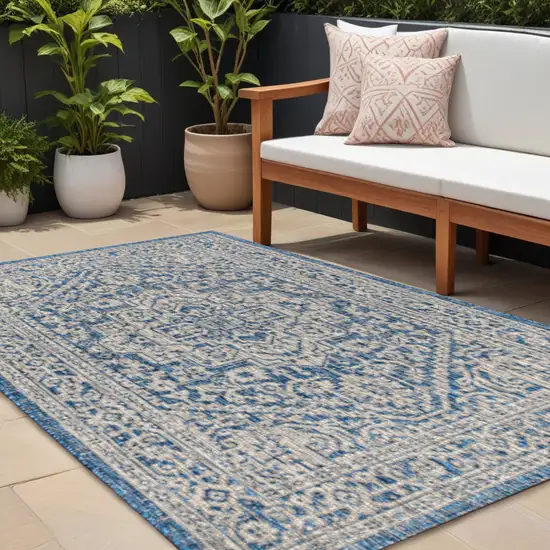 Navy Blue And Gray Medallion Indoor Outdoor Area Rug Photo 1