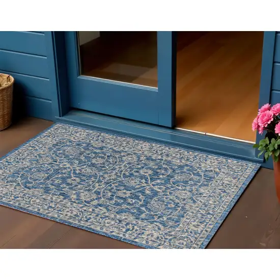 Navy Blue And Gray Medallion Indoor Outdoor Area Rug Photo 1